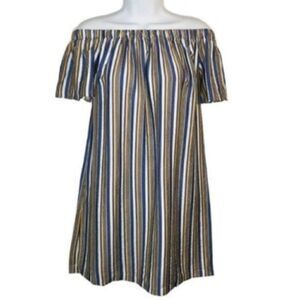 Modcloth Off Shoulder Rayon Mini Dress Cape Cod Cutie Blue S